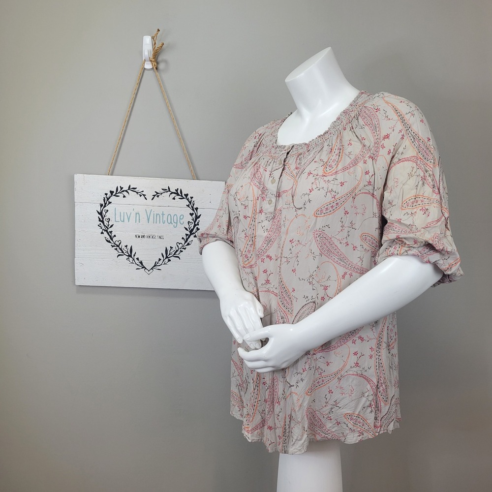 Lane‎ Bryant Paisley Print Peasant Top Bohemian Blouse 3/4 Sleeves Size 22/24